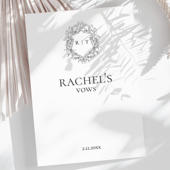 Tarjeta De Recepción Boda de elegante novia promete escudo en monograma (Elegant Bride's Wedding vows monogram crest Enclosure Card)