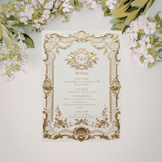 Tarjeta De Recepción Boda de encaje francés elegante rococó de lujo