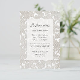 Tarjeta De Recepción Boda de encaje y marfil blanco