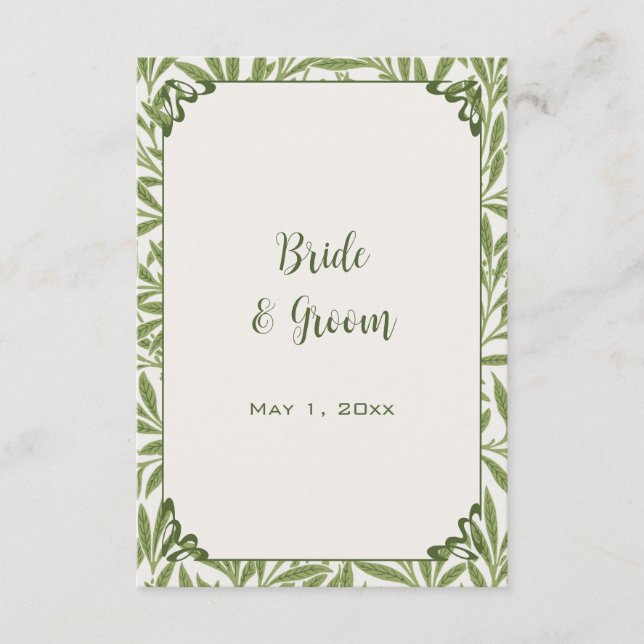 Tarjeta De Recepción Boda de época, patrón de hojas salvajes victoriana (Anverso)