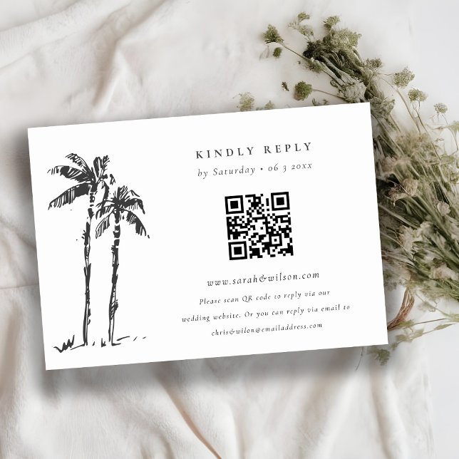 Tarjeta De Recepción Boda de esbozo de árbol de palmas costeras Código  (Subido por el creador)