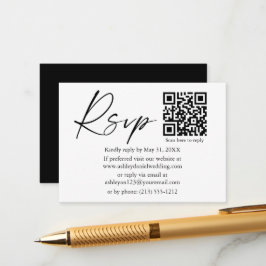 Tarjeta De Recepción Boda de escritura de tinta caligráfica QR Black RS