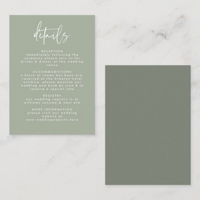 Tarjeta De Recepción Boda de escritura manuscrita verde mínima (Anverso / Reverso)