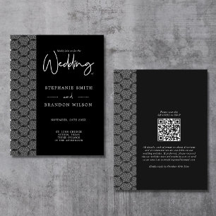 Tarjeta De Recepción Boda de escritura moderna de encaje blanco y negro