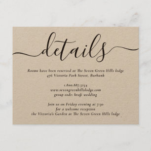 Tarjeta De Recepción Boda de escritura moderna de Kraft Paper