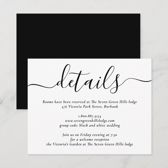 Tarjeta De Recepción Boda de escritura moderna en blanco y negro (Anverso / Reverso)