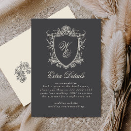 Tarjeta De Recepción Boda de Escudo floral formal monograma clásico