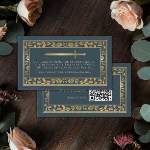 Tarjeta De Recepción Boda de espadas real gris RSVP Código QR