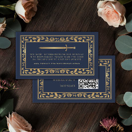 Tarjeta De Recepción Boda de espadas reales azul RSVP Código QR