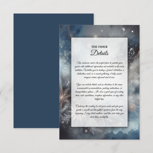 Tarjeta De Recepción Boda de espuma de invierno celestial de medianoche (Anverso / Reverso)