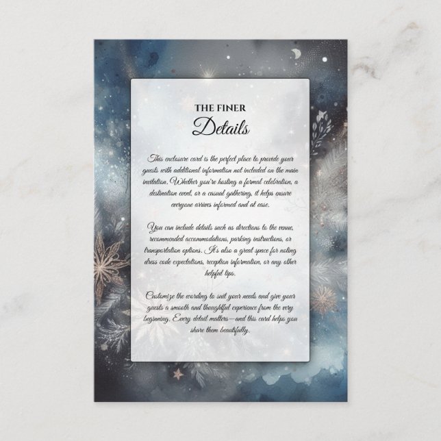 Tarjeta De Recepción Boda de espuma de invierno celestial de medianoche (Anverso)