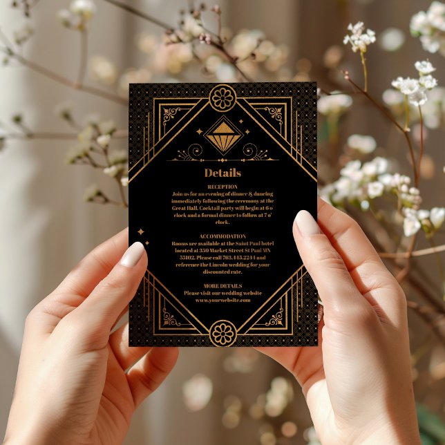 Tarjeta De Recepción Boda de estilo Art Deco con elegancia geométrica d (Subido por el creador)