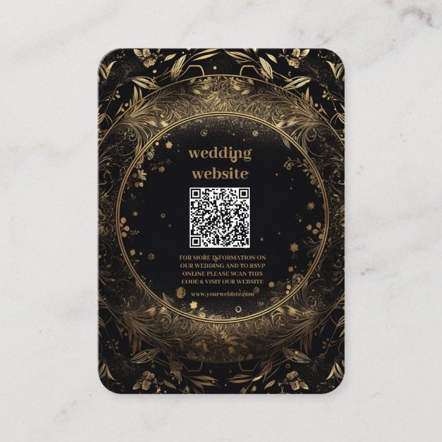 Tarjeta De Recepción Boda de Estrellas Celestiales de Oro Negro Místico (Anverso)