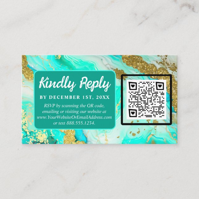 Tarjeta De Recepción Boda de Ethereal Elegance Turquoise Inspirado en G (Anverso)