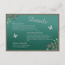 Tarjeta De Recepción boda de eucalipto floral de glam verde esmeralda