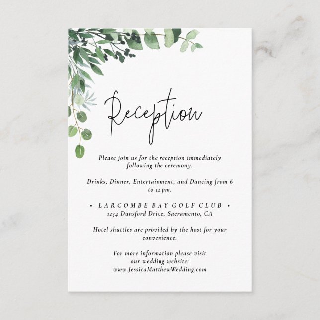 Tarjeta De Recepción Boda de eucalipto ruso (Anverso)