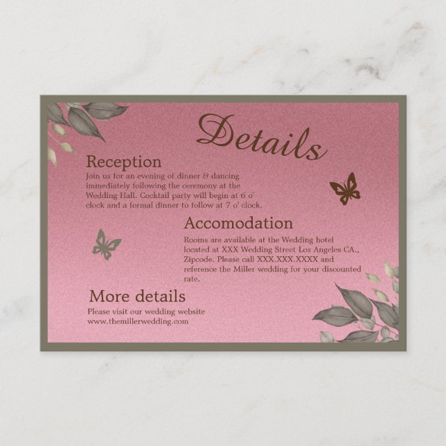 Tarjeta De Recepción Boda de Eucaliptus Floral de Glam Rosa (Anverso)