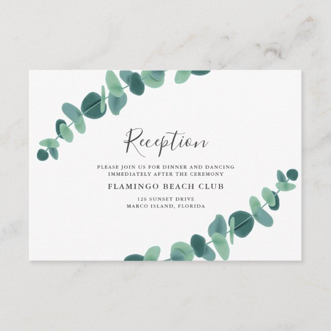 Tarjeta De Recepción Boda de Eucalyptus (Anverso)