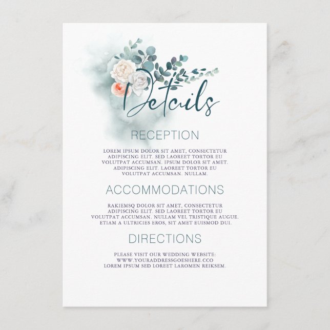 Tarjeta De Recepción Boda de Eucalyptus Información detallada Invitado (Anverso)