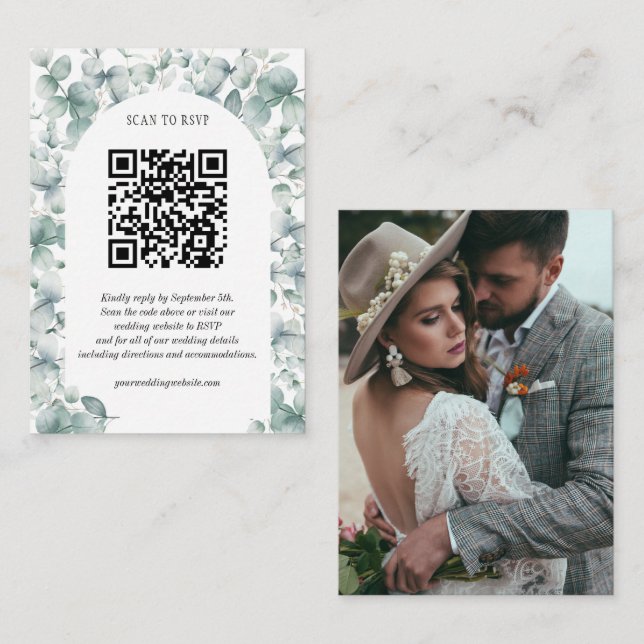 Tarjeta De Recepción Boda de Eucalyptus Presupuesto del sitio web RSVP  (Anverso / Reverso)