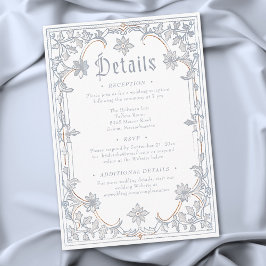 Tarjeta De Recepción Boda de Fantasía Medieval Marco Azul Dorado Grabad