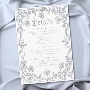 Tarjeta De Recepción Boda de Fantasía Medieval Marco Azul Dorado Grabad