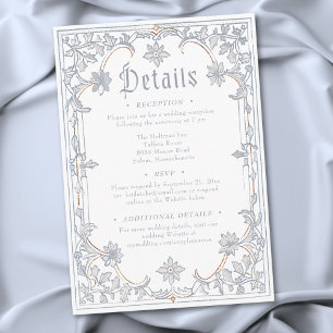 Tarjeta De Recepción Boda de Fantasía Medieval Marco Azul Dorado Grabad