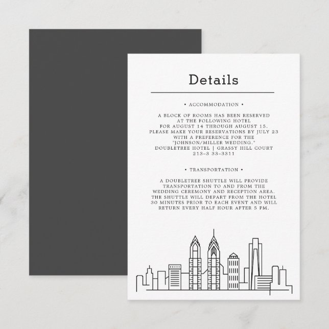 Tarjeta De Recepción Boda de Filadelfia | Información del invitado (Anverso / Reverso)