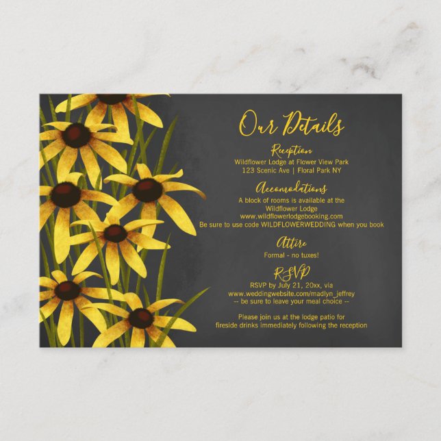 Tarjeta De Recepción Boda de flor silvestre Black Eyed Susan (Anverso)