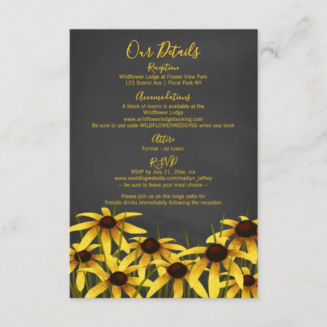 Tarjeta De Recepción Boda de flor silvestre Black Eyed Susan (Anverso)