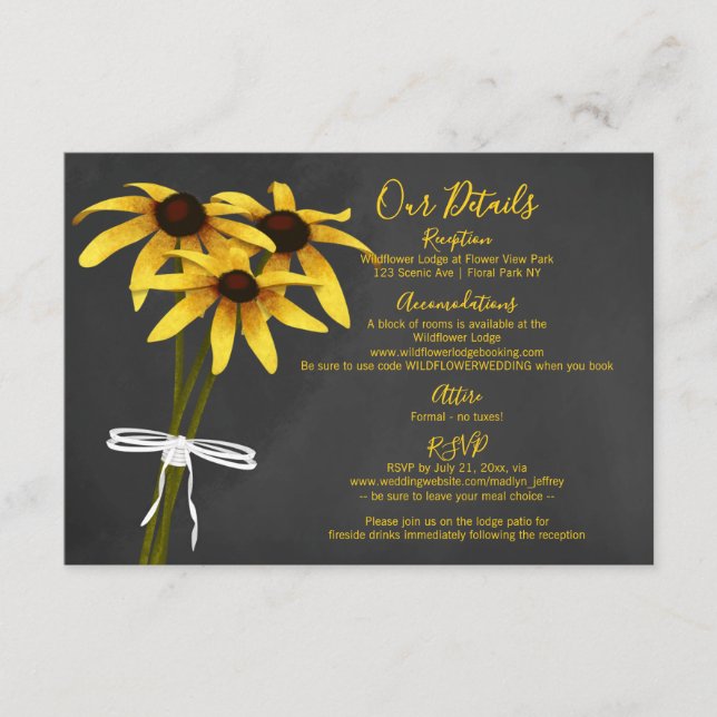 Tarjeta De Recepción Boda de flor silvestre Black Eyed Susan (Anverso)