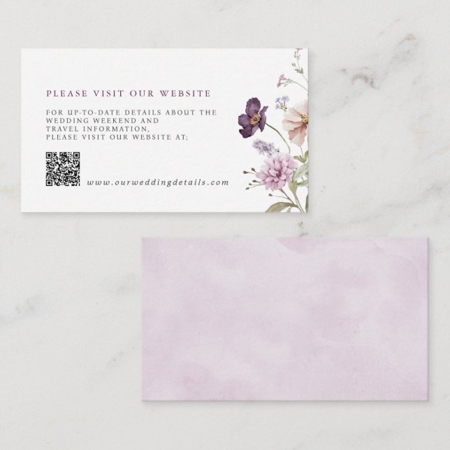 Tarjeta De Recepción Boda de Flor Silvestre Dusty Purple Lavender Detal (Anverso / Reverso)