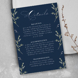 Tarjeta De Recepción Boda de Flor Silvestre Navy Blue Elegent