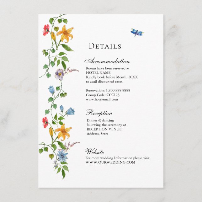Tarjeta De Recepción Boda de Floral en el Jardín Inglés (Anverso)