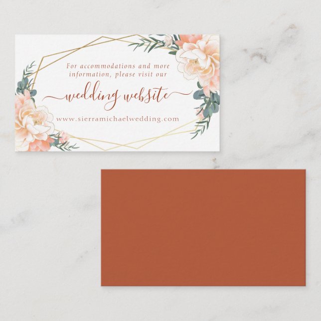 Tarjeta De Recepción Boda de Floral Peach Cream Gold Terracotta (Anverso / Reverso)