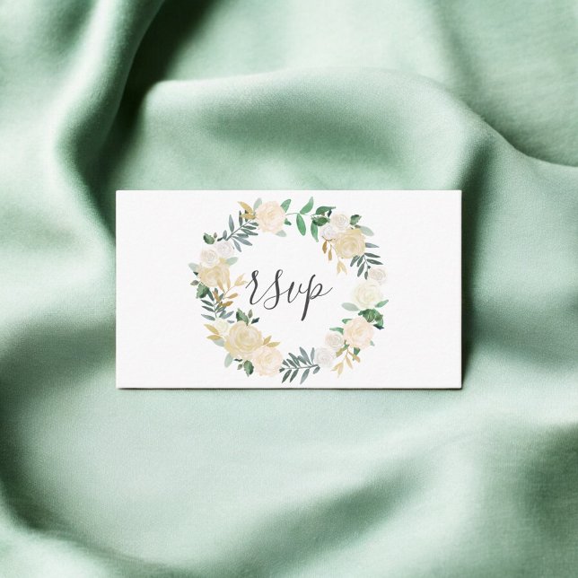 Tarjeta De Recepción Boda de flores blancas de verde RSVP (Subido por el creador)