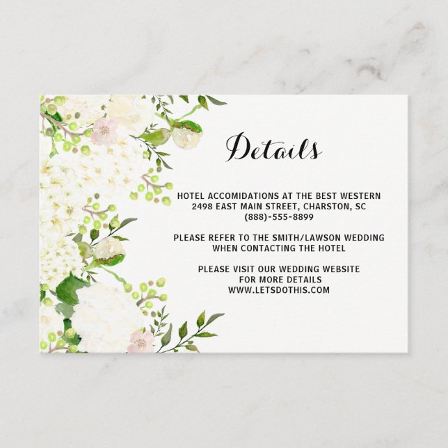 Tarjeta De Recepción Boda de flores blancas Retails, direcciones insert (Anverso)