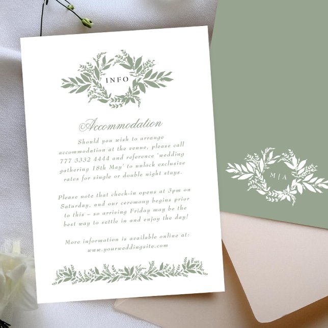 Tarjeta De Recepción boda de flores botánicas de sage green extra info (Subido por el creador)