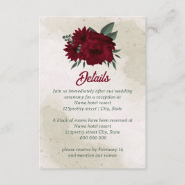 Tarjeta De Recepción Boda de flores de Borgoña