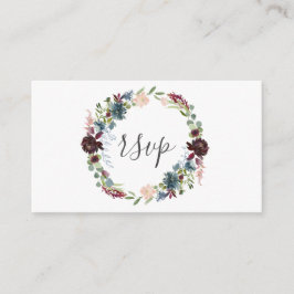 Tarjeta De Recepción Boda de flores de borgoña y azul RSVP