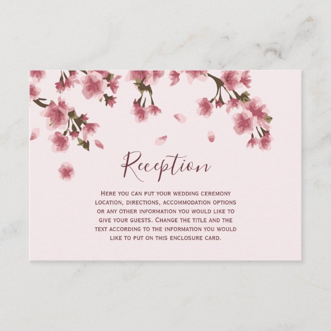 Tarjeta De Recepción Boda de flores de cerezo rosa (Anverso)