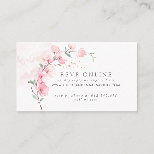 Tarjeta De Recepción Boda de flores de cerezo rosa RSVP (Anverso)