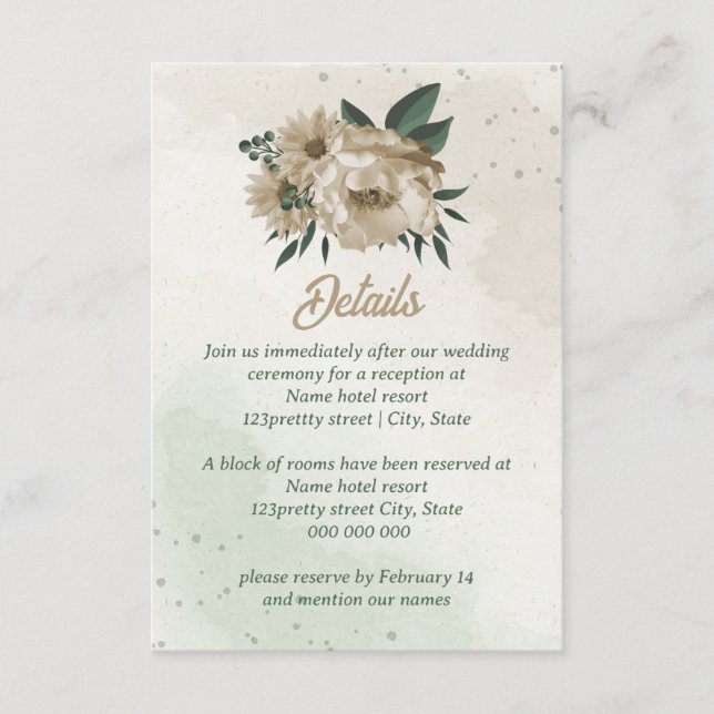 Tarjeta De Recepción boda de flores de champán (Anverso)