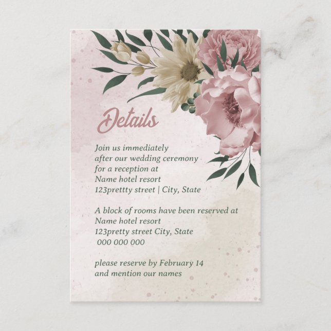 Tarjeta De Recepción boda de flores de champán rosa (Anverso)