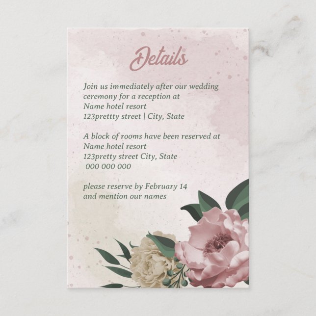 Tarjeta De Recepción boda de flores de champán rosa (Anverso)