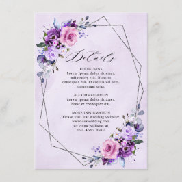 Tarjeta De Recepción Boda de flores de color rosa brillante Lilac morad