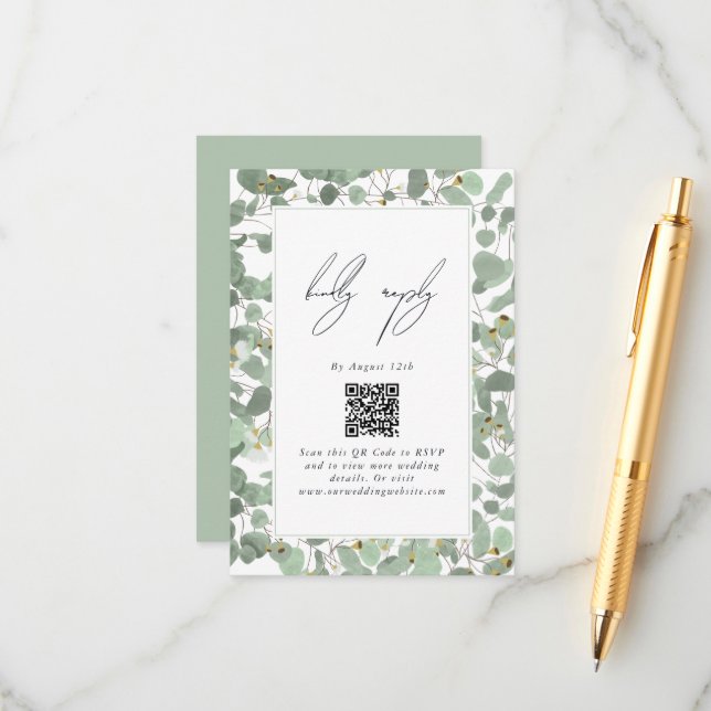 Tarjeta De Recepción Boda de flores de eucalipto acuarela (Anverso/Reverso In Situ)