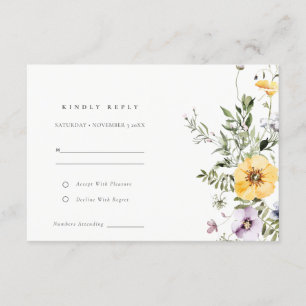 Tarjeta De Recepción Boda de flores de flores silvestres amarillas Lila