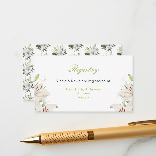 Tarjeta De Recepción Boda de Flores de Lirio Blanco (Anverso/Reverso In Situ)