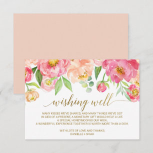 Tarjeta De Recepción Boda de flores de melocotón rosa y rosa que desea
